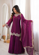 ZSR 3176 Fendy Silk Embroidery Codding Real Mirror Work Suit