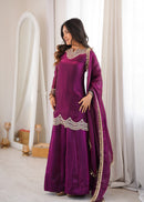 ZSR 3176 Fendy Silk Embroidery Codding Real Mirror Work Suit