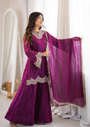 ZSR 3176 Fendy Silk Embroidery Codding Real Mirror Work Suit
