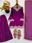 ZSR 3176 Fendy Silk Embroidery Codding Real Mirror Work Suit