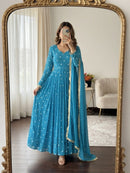 SRK 5358 Heavy Georgette Embroidery Thread Work Gown