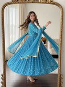 SRK 5358 Heavy Georgette Embroidery Thread Work Gown