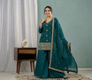 ND 5070 Heavy Roman Silk Embroidery Work Sharara Suit