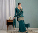 ND 5070 Heavy Roman Silk Embroidery Work Sharara Suit