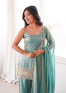 SZR 3177 Real Mirror & Embroidery Sequence Work Sharara Suit