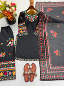 SR 1716 A Pure Heavy French Crep Embroidery Work Suit