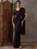 Designer Black Satin Silk Printed Saree