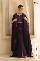 S4U 238251 Designer Royal Deep Purple Embroidered Indo Western