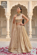 Shivali  CDS19 59459 Beige Gold Crushed Jacquard Lehenga