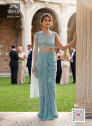 Shivali BSS8 37969 Powder Blue Indo Western Draped Skirt Set