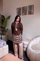 Lady Look 050 C Pure Roman Silk With Embroidery Work Suit