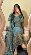 ZSR 3175 Fox Georgette Embroidery Sequence Work Suit