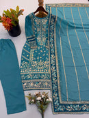 ZSR 3175 Fox Georgette Embroidery Sequence Work Suit
