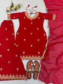 ZSR 3174 B Fox Georgette  Embroidery Sequence Work Suit