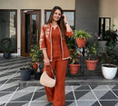 Rust Orange Embroidered Work Jacket Co Ord Set