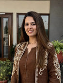 Coffee Brown Thread Embroidered Jacket Co Ord Set