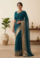 DF 3405 A Heavy Georgette Embrodery Sequins Work Saree