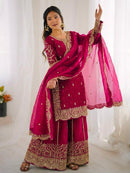 ZSR 3167 B Fendy Silk Embroidery Sequence Work Suit