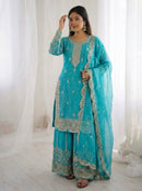 ZSR 3167 K Fendy Silk Embroidery Sequence Work Suit