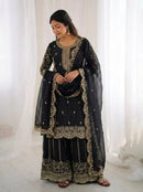 ZSR 3167 L Fendy Silk Embroidery Sequence Work Suit