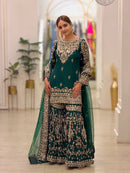 AD 243 Designer Faux Georgette Embroidery Work Sharara Suit