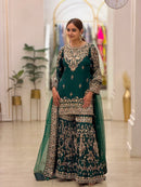 AD 243 Designer Faux Georgette Embroidery Work Sharara Suit