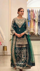 AD 243 Designer Faux Georgette Embroidery Work Sharara Suit
