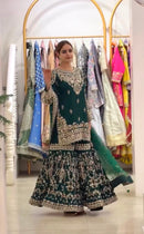 AD 243 Designer Faux Georgette Embroidery Work Sharara Suit