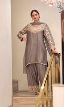 AD 242 Designer Chinon Silk With Embroidery Work Suit
