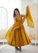 JF 038  Roman Silk Embroidery Sequence Work Anarkali Gown