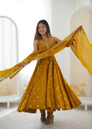 JF 038  Roman Silk Embroidery Sequence Work Anarkali Gown