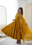 JF 038  Roman Silk Embroidery Sequence Work Anarkali Gown