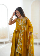 JF 038  Roman Silk Embroidery Sequence Work Anarkali Gown