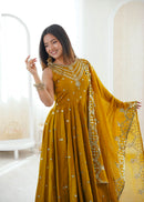 JF 038  Roman Silk Embroidery Sequence Work Anarkali Gown