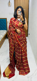 Ajrakh Bandhej Royal Red Traditional Printed Saree