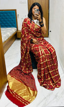 Ajrakh Bandhej Royal Red Traditional Printed Saree