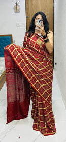 Ajrakh Bandhej Royal Red Traditional Printed Saree