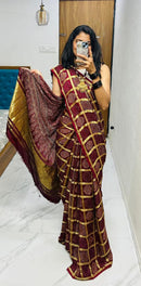 Bandhej Maroon Ajrakh Inspired Printed Saree