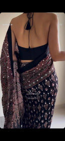 Ajrakh Bandhej Pure Gajji Black Supar Mirror Work Saree