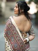Ajrakh Bandhej Pure Gajji Off White Supar Mirror Work Saree