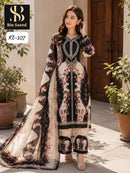 Bin Saeed 107 Satin Mirror Work Digital Prined Work Suit