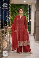 SHIVALI NJS/00325 C 2 Designer Red Embroidered Designer Suit