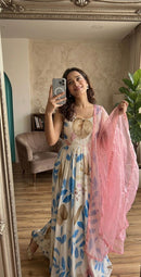 FB L292 Premium Heavy Dola Silk Digital Printed Gown