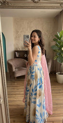 FB L292 Premium Heavy Dola Silk Digital Printed Gown