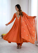 SRK 5370 Roman Silk Embroidery Sequence Work Anarkali Gown