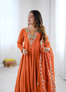 SRK 5370 Roman Silk Embroidery Sequence Work Anarkali Gown