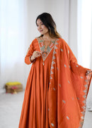 SRK 5370 Roman Silk Embroidery Sequence Work Anarkali Gown