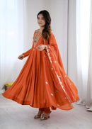 SRK 5370 Roman Silk Embroidery Sequence Work Anarkali Gown