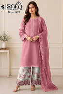 Safa Fashion 1472 Designer Rose Pink Embroidered Work Suit