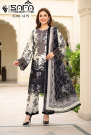 Safa Fashion 1415 Elegant Black & White Printed Embroidered Suit